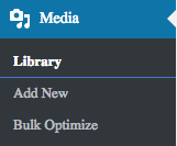 Screen capture of where to find the Bulk Optimize menu item in the WordPress admin.